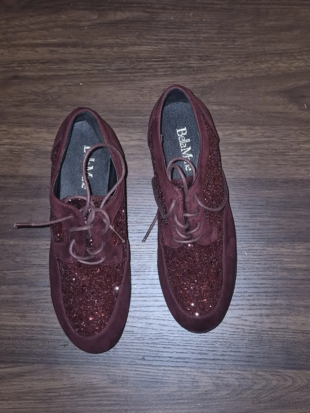 Burgundy Glitter Lace-Up Sneakers